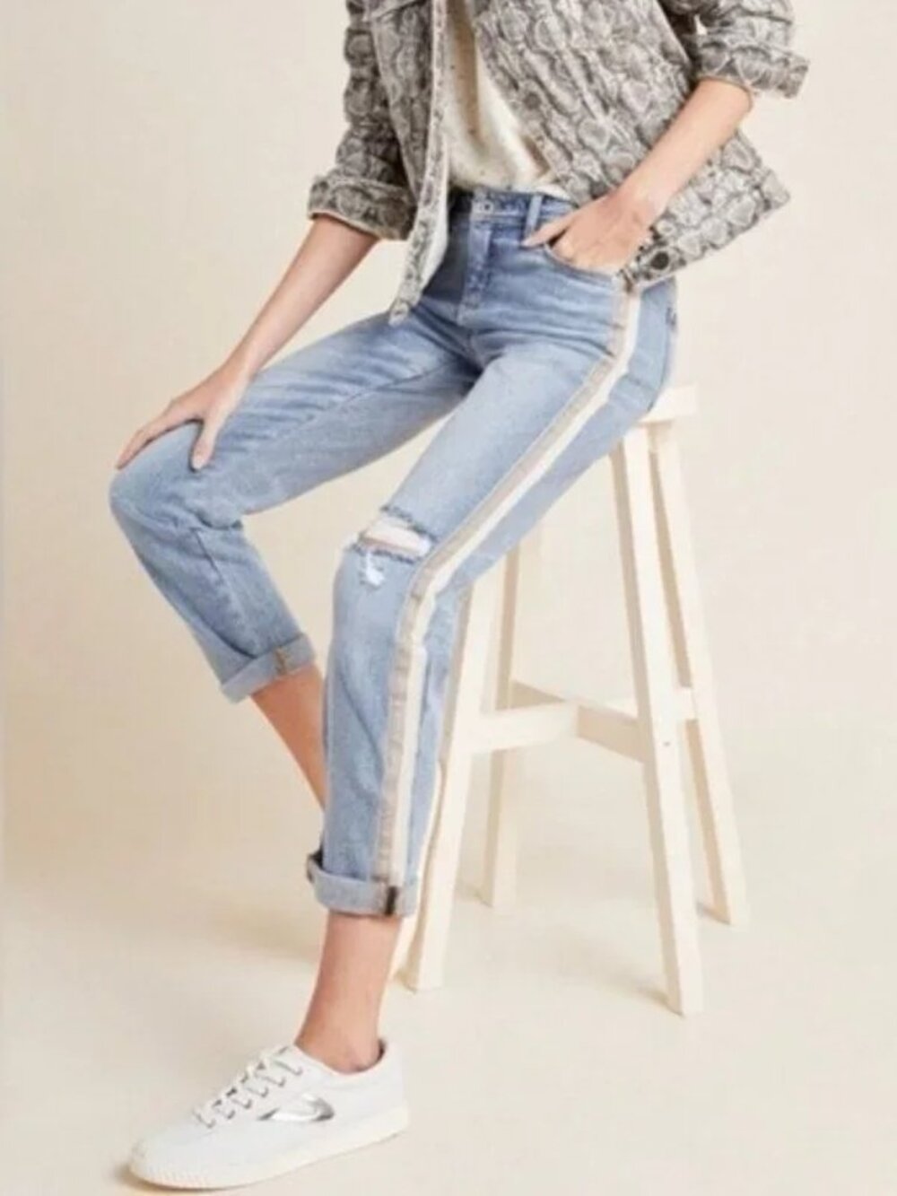 Anthropologie Pilcro and the Letterpress Velvet Side Stripe Boyfriend Jean